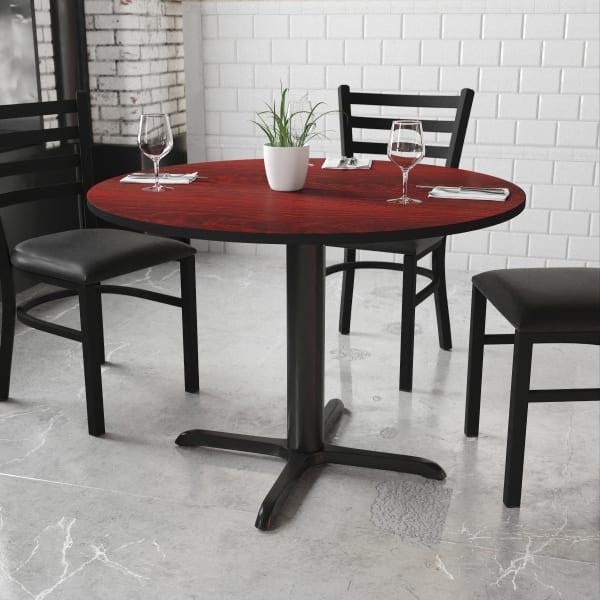 Flash Furniture Round Hospitality Table With X-Style Base, 31-3/16inH x 42inW x 42inD, Mahogany