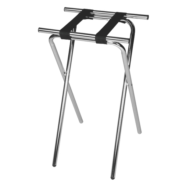 CSL Deluxe Steel Tray Stand, 31inH x 19inW x 15inD, Chrome/Black Straps