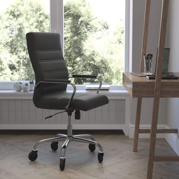 Flash Furniture Whitney Ergonomic Faux Leather High-Back Executive Swivel Office Chair, Black/Chrome