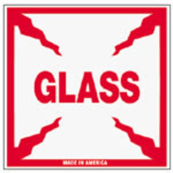 Tape Logic Preprinted Shipping Labels, SCL506, "Glass," 4in x 4in, Red/White, Pack Of 500