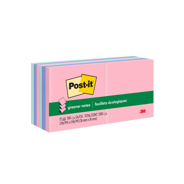 Post-it Greener Pop Up Notes, 12 Pads, 3 in x 3 in, 100% Recycled, Clean Removal, School Supplies and Office Products, Sticky Notes for Vertical Surfaces, Monitors, Walls and Windows, Sweet Sprinkles Collection