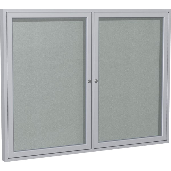 Ghent 2 Door Enclosed Vinyl Bulletin Board with Satin Frame - 48in Height x 60in Width - Silver Vinyl Surface