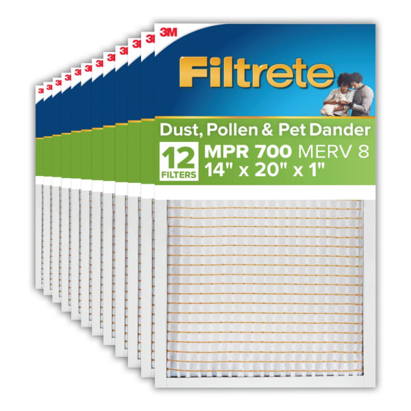 Filtrete 14 x 20 x 1 Air Filter, 12 HVAC Filters, MPR 700, MERV 8, Optimized HVAC Airflow, Dust, Pollen & Pet Dander, 3 Month AC and Furnace Filters