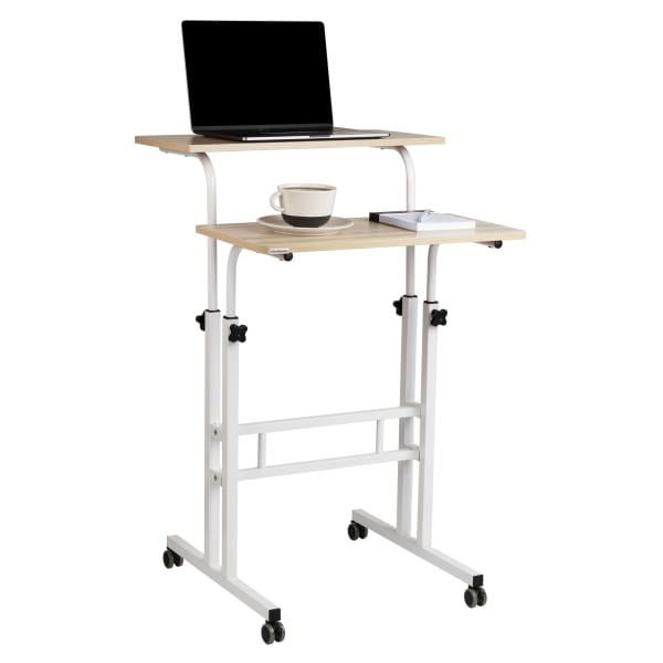 Mind Reader Mobile 19.5inW Height Adjustable Mobile Sit/Stand Desk, White