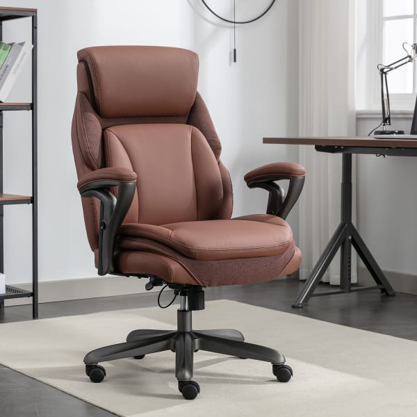 Serta SmartLayers Everett Big & Tall Ergonomic Vegan Leather High-Back Executive Office Chair, Cognac/Dark Gray