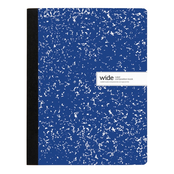 Office Depot Brand Composition Notebook, 9-3/4in x 7-1/2in, Wide Ruled, 100 Sheets, Blue/White