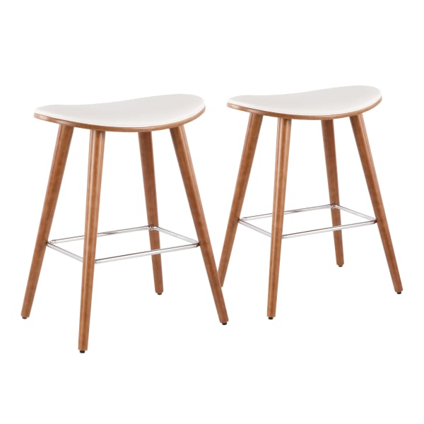 LumiSource Saddle Counter Stools, Walnut/White, Set Of 2 Stools