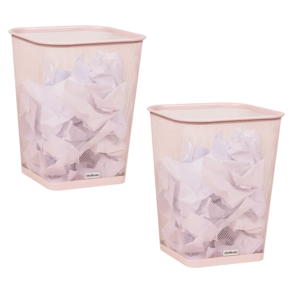 Mind Reader Metal Trash Can Square Waste Paper Basket, 12 1/4inH x 9 3/4inW x 9 3/4inD, Pink, Set of 2