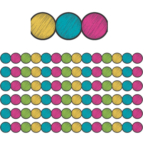 Teacher Created Resources Die-Cut Border Trim, Chalkboard Brights Circles, 35ft Per Pack, Set Of 6 Packs