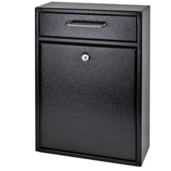 Mail Boss Locking Security Drop Box, 16 1/4inH x 11 1/4inW x 4 3/4inD, Black