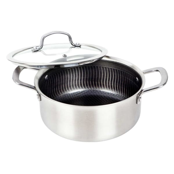 Brentwood 3-Ply Hybrid Non-Stick Stainless Steel Dutch Oven with Tempered Glass Lid, 4-Qt., Silver