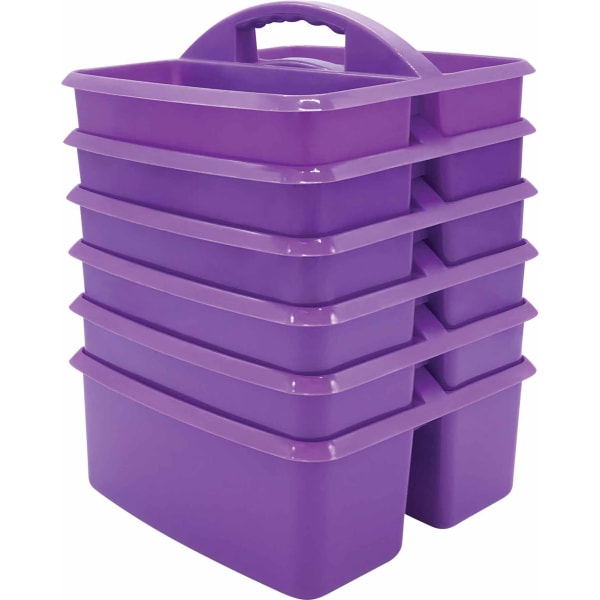 Teacher Created Resources Plastic Storage Caddies, 5-1/4inH x 9-1/4inW x 9inD, Purple, Pack Of 6 Caddies