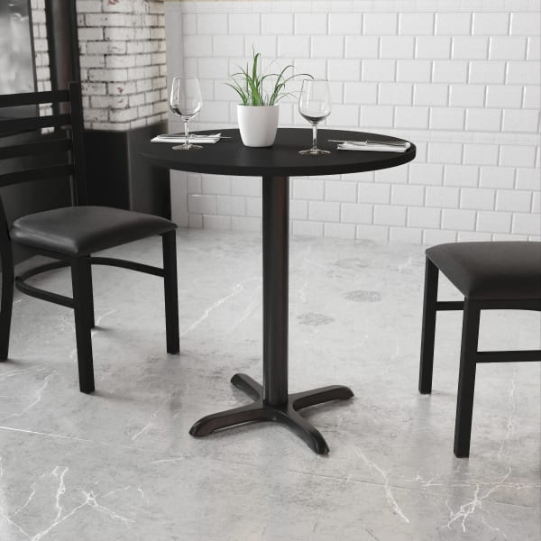 Flash Furniture Round Laminate Table Top With Table Height Base, 31-3/16inH x 30inW x 30inD, Black