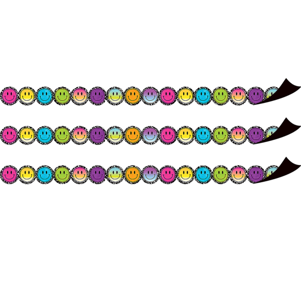 Teacher Created Resources Magnetic Borders, Smiley Faces, 24in x 1-1/2in, 12 Borders Per Pack, Set Of 3 Packs