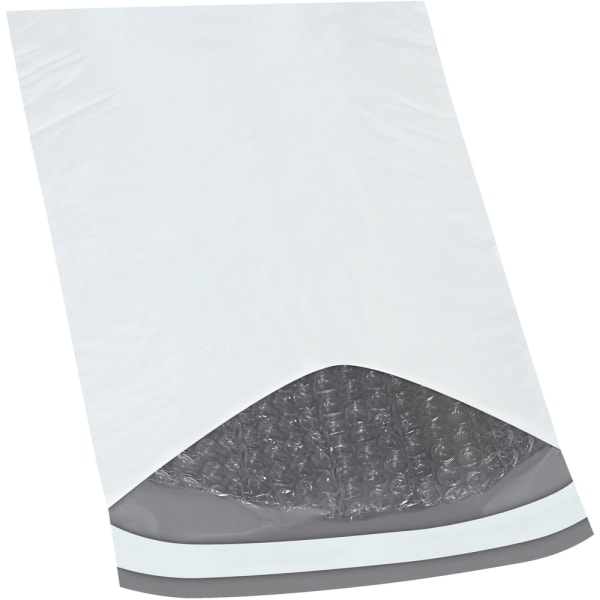 Partners Brand Bubble-Lined Poly Mailers, 7 1/4in x 12in, White, Box Of 100
