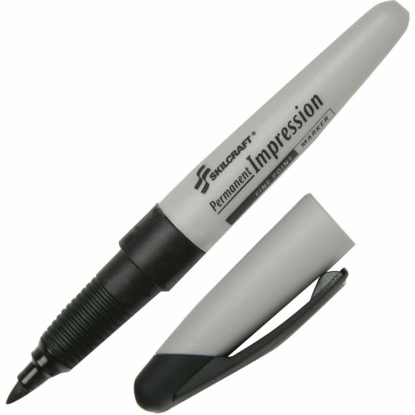 SKILCRAFT Permanent Impression Markers, Fine Point, Black, Pack Of 12 (AbilityOne 7520-01-519-4372)