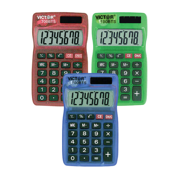 Victor Dual-Power Pocket Calculators, Pack Of 5