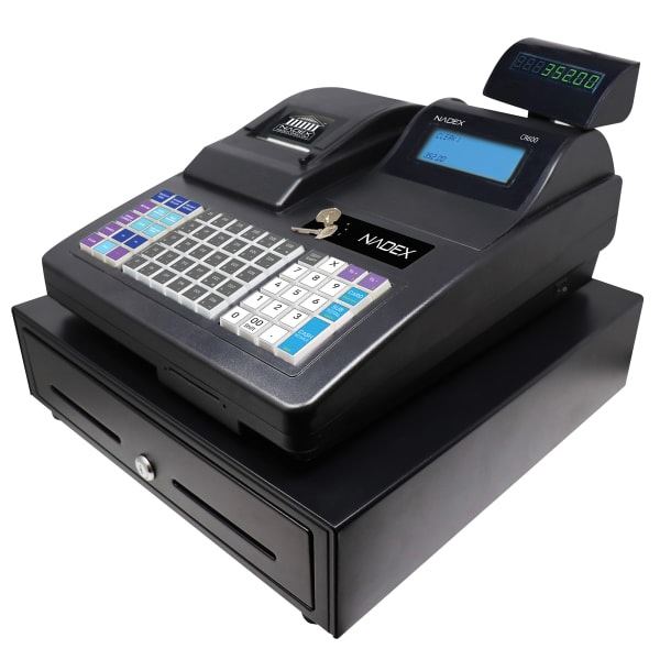 Nadex Coins CR600 Thermal-Print Electronic Cash Register, 18-3/4inH x 12-7/16inW x 18-1/8inD, Black