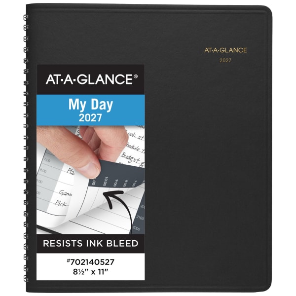 AT-A-GLANCE 24-Hour 2027 Daily Appointment Book Planner, Black, Large, 8 1/2in x 11in
