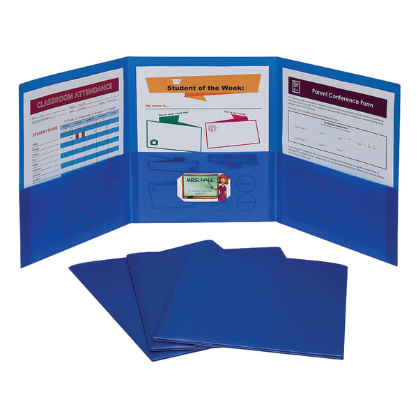C-Line 3-Pocket Poly Portfolios, 8-1/2in x 11in, Letter Size, Blue, Pack Of 24 Portfolios