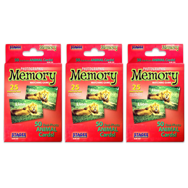 Stages Learning Materials Photographic Memory Matching Games, Animals, Pack Of 3 Games