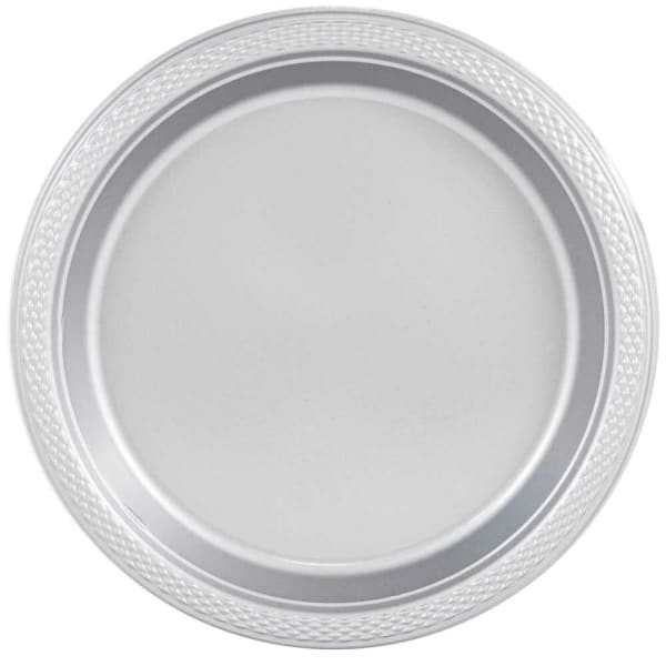 JAM PAPER Round Plastic Party Plates, Medium, 9 inch, Silver, 20/Pack