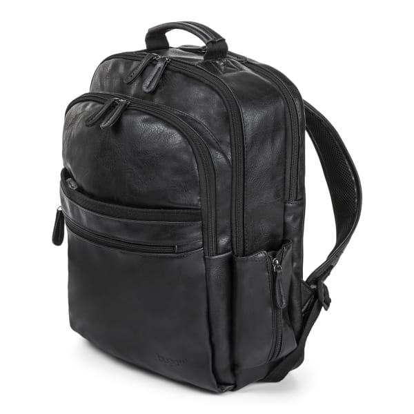 Bugatti Valentino Vegan Leather Backpack With RFID Pocket And 15.6in Laptop Compartment, Black