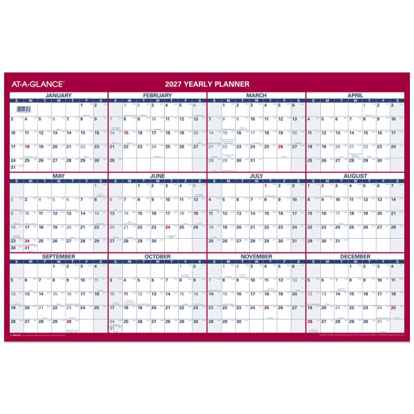 AT-A-GLANCE 2027 Vertical Horizontal Reversible Yearly Wall Calendar, Large, 24in x 36in