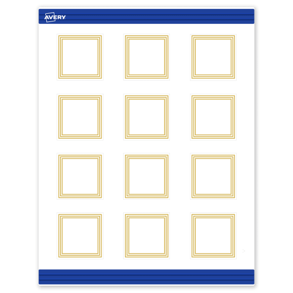 Avery Printable Cards With Sure Feed Technology, 2in x 2in, Matte White With Preprinted Gold Multi-Lined Border, Pack Of 120