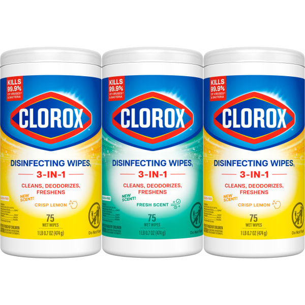 Clorox Disinfecting Bleach Free Cleaning Wipes Value Pack, 75 Count Each, Pack of 3