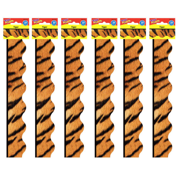 Trend Terrific Trimmers Packs, 39' x 2-1/4in, Tiger, Set Of 6 Packs