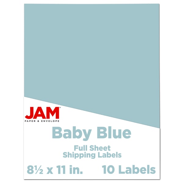 JAM Paper Full-Page Mailing And Shipping Labels, 337628606, 8 1/2in x 11in, Baby Blue, Pack Of 10