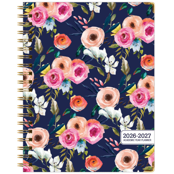 2026-2027 Excello Brands 14-Month Academic Year Hardcover Weekly/Monthly Fashion Planner, 8-1/2in x 11in, Navy Floral, May To June, Total Qty 1