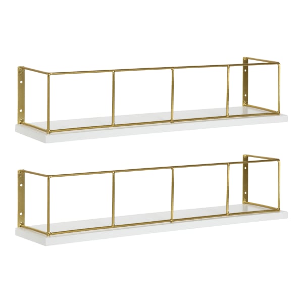 Kate and Laurel Benbrook Wall Shelves, 4inH x 18inW x 4inD, White/Gold, Set Of 2 Shelves