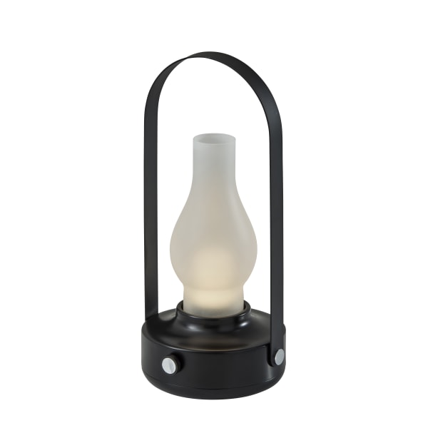 Adesso Eddy LED Cordless Indoor/Outdoor Table Lamp, 11-3/4inH, Frosted Glass Shade/Black Base