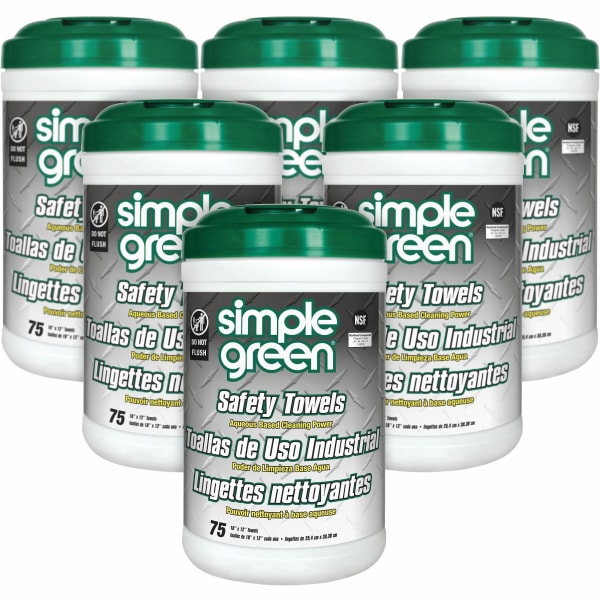 Simple Green Multi-Purpose Cleaning Safety Towels - 10in Width x 11.75in Length - Green - 75 Tub - 6 / Carton