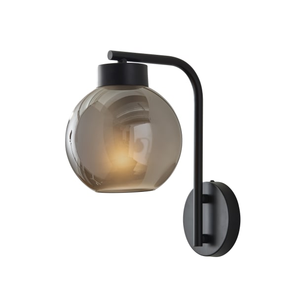 Adesso Atticus Wall Lamp, 5inW, Smoked Glosted Glass Shade/Black Base