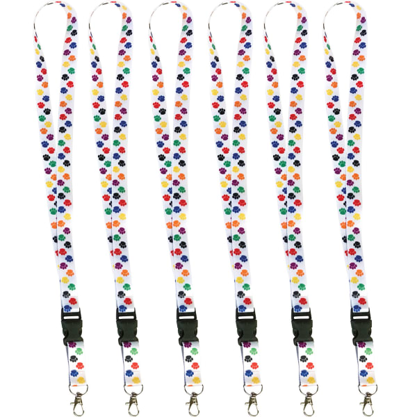 Teacher Created Resources Lanyards, 21-3/4in x 3/4in, Colorful Paw Print, Bundle Of 6 Lanyards