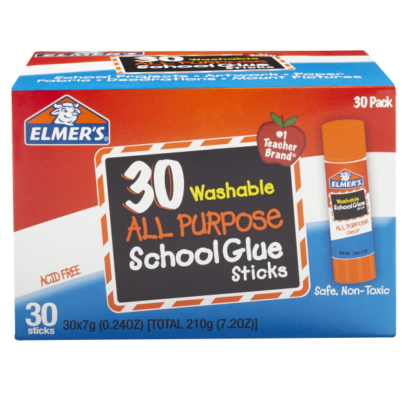 Elmers Glue Stick Classroom Pack, All-Purpose Clear, Box Of 30