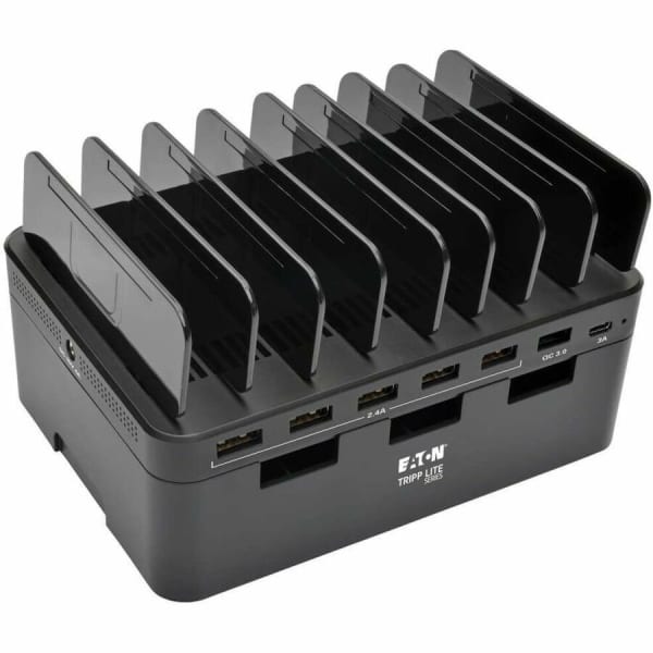 Eaton Tripp Lite Series 7-Port USB Charging Station Hub w/ Quick Charge 3.0, USB-C Port, Device Storage, 5V 4A (60W) USB Charge Output - Power adapter - 60 Watt - 4 A - QC 3.0 - 7 output connectors (6 x USB, 24 pin USB-C) - black
