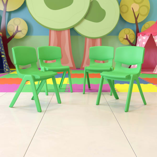 Flash Furniture Plastic Stackable School Chairs With 15.5in Seat Height, Green, Set Of 4 Chairs