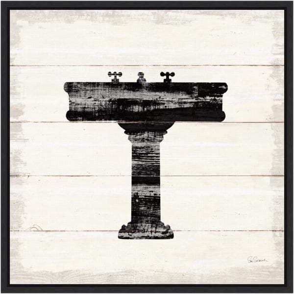 Amanti Art Shiplap Bath II by Sue Schlabach Framed Canvas Wall Art Print, 16inH x 16inW, Black