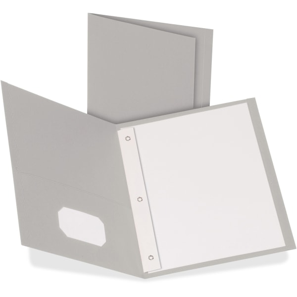 Oxford Twin Pocket 3-Hole Fastener Folders, Letter Size (8 1/2in x 11in), Gray, Box Of 25