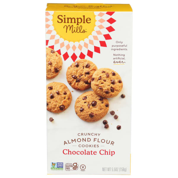 Simple Mills Crunchy Cookies, Chocolate Chip, 5.5 Oz, Total Qty 6