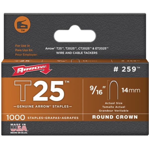 Arrow Round Crown Staples - 9/16in Leg - 5/16in Crown - for Paper - 1000 / Pack