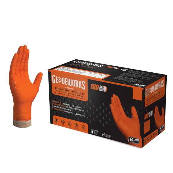 Gloveworks GWON Heavy Duty RDT Nitrile Gloves, Medium, Orange, 100 Gloves Per Box, Case Of 10 Boxes
