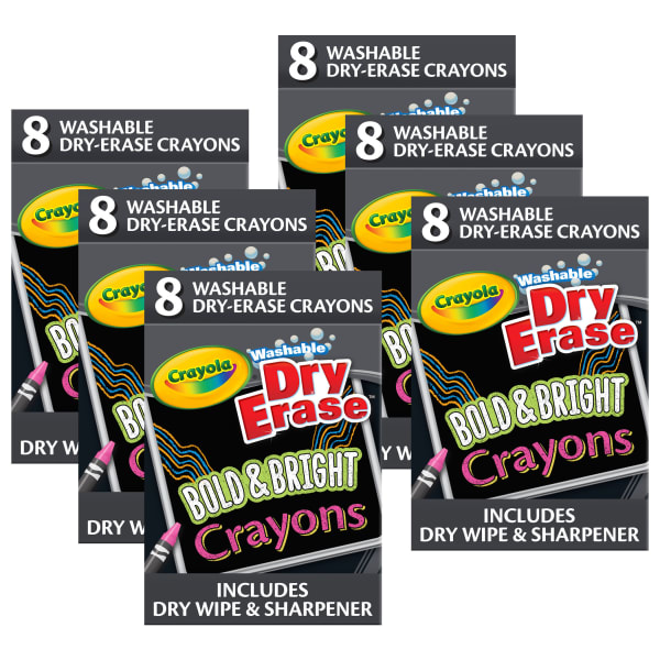 Crayola Dry Erase Washable Crayons, Bright Colors, 8 Per Pack, Set Of 6 Packs