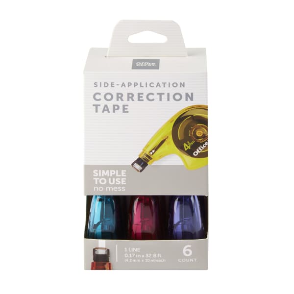 Office Depot Brand Side-Application Correction Tape, 1 Line x 392in, Assorted Colors, Pack Of 6