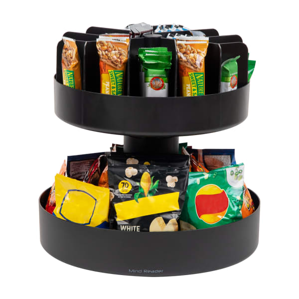 Mind Reader 2-Tier Lazy Susan Countertop Organizer, 14inH x 14-1/4inW x 14-1/4inL, Black