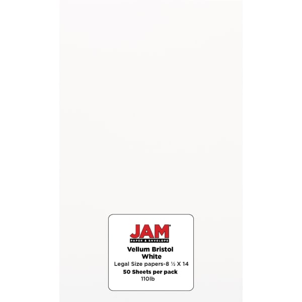 JAM Paper Vellum Bristol Card Stock, White, Legal (8.5in x 14in), 110 Lb, Pack Of 50